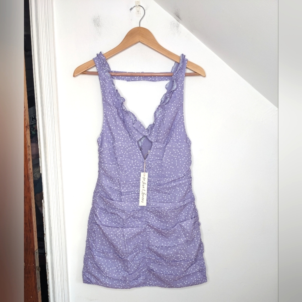 FOR LOVE & LEMONS Purple Polka Dot Chelsea Mini Dress NEW Size XS
